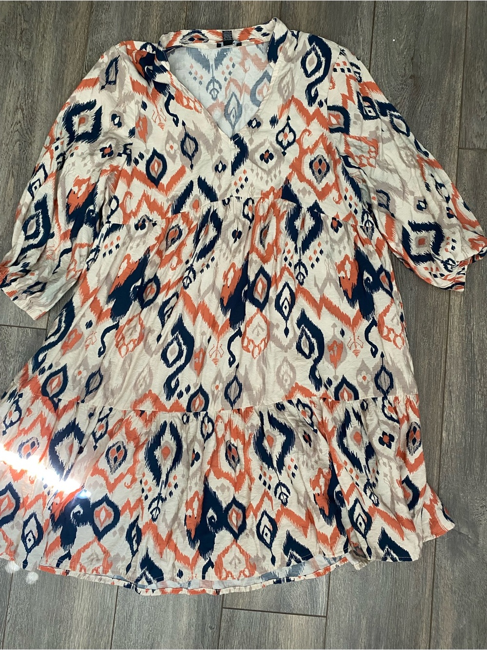 Mexx Ikat V-Neck Tunic in Navy, Coral & Cream